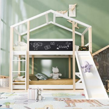 XDeer Etagenbett Kinderbett Baumhaus mit Rutsche & Leiter 90 x 200 cm, Hochbett für Kinder– 2x Lattenrost- Natur & Weiß