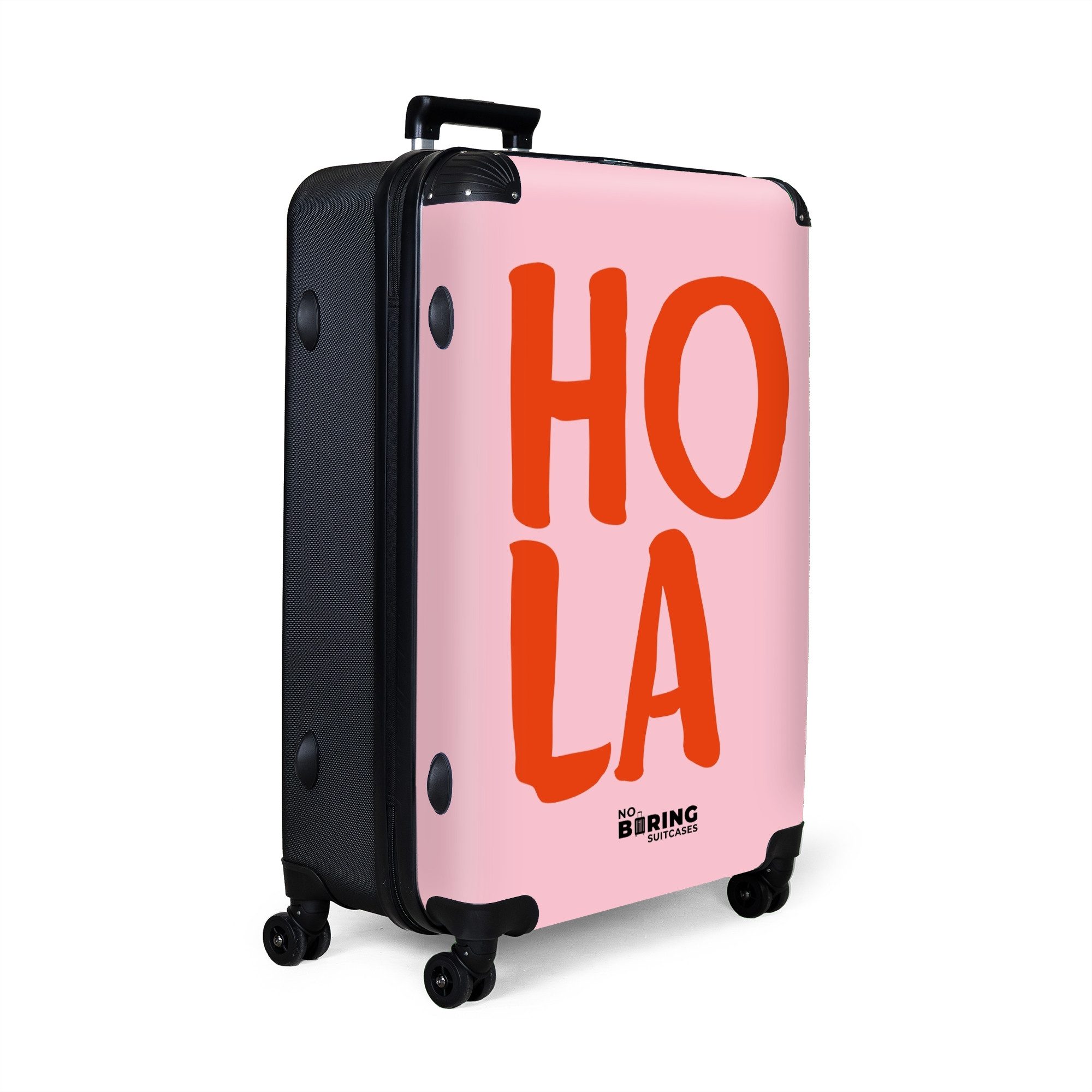 NoBoringSuitcases.com© Hartschalen-Trolley Rosa mit rotem Spruch günstig online kaufen