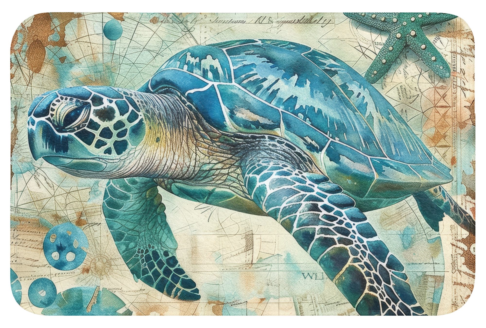 OnlyWow WC-Vorleger Vintage - Schildkröte - Meerestiere - Aquarell, Höhe 10 mm, Polyester, Rechteckig, WC Teppich, Toilettenvorleger, Toilettenteppich, Badematte 60x40 cm