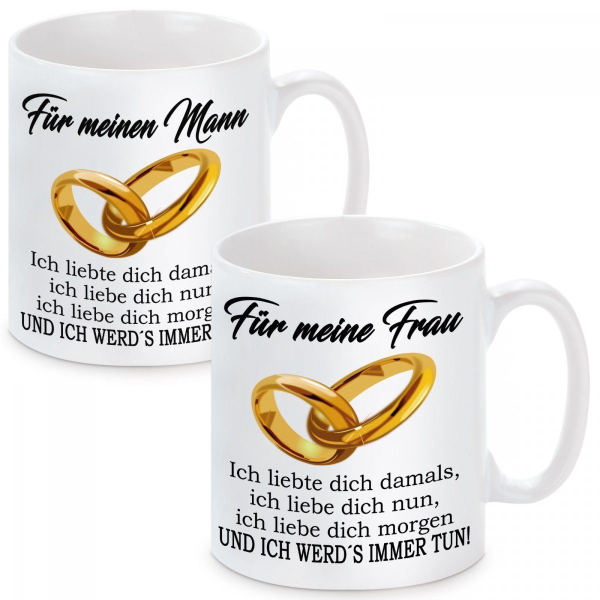 Herzbotschaft Tasse Kaffeebecher 2er Keramik, mikrowellengeeignet meinen Frau, Motiv Kaffeetasse spülmaschinenfest Mann - Set Für mit meine Für und