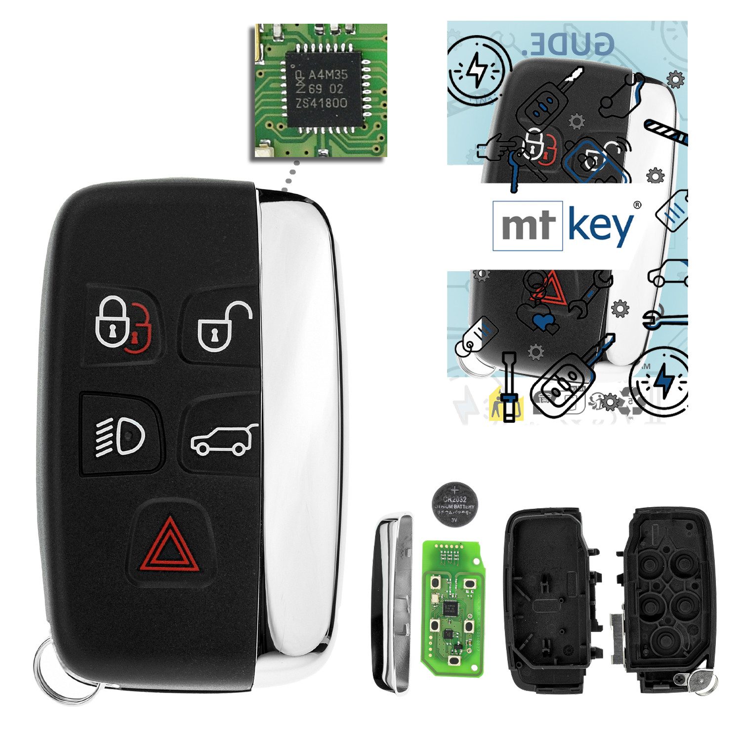 mt-key Schlüsseltasche Auto Funk Schlüssel Fernbedienung 434MHZ (Set), für Jaguar F-Pace (X761, 17–18); F-Type (2015); XE (17–18); XF (X2...
