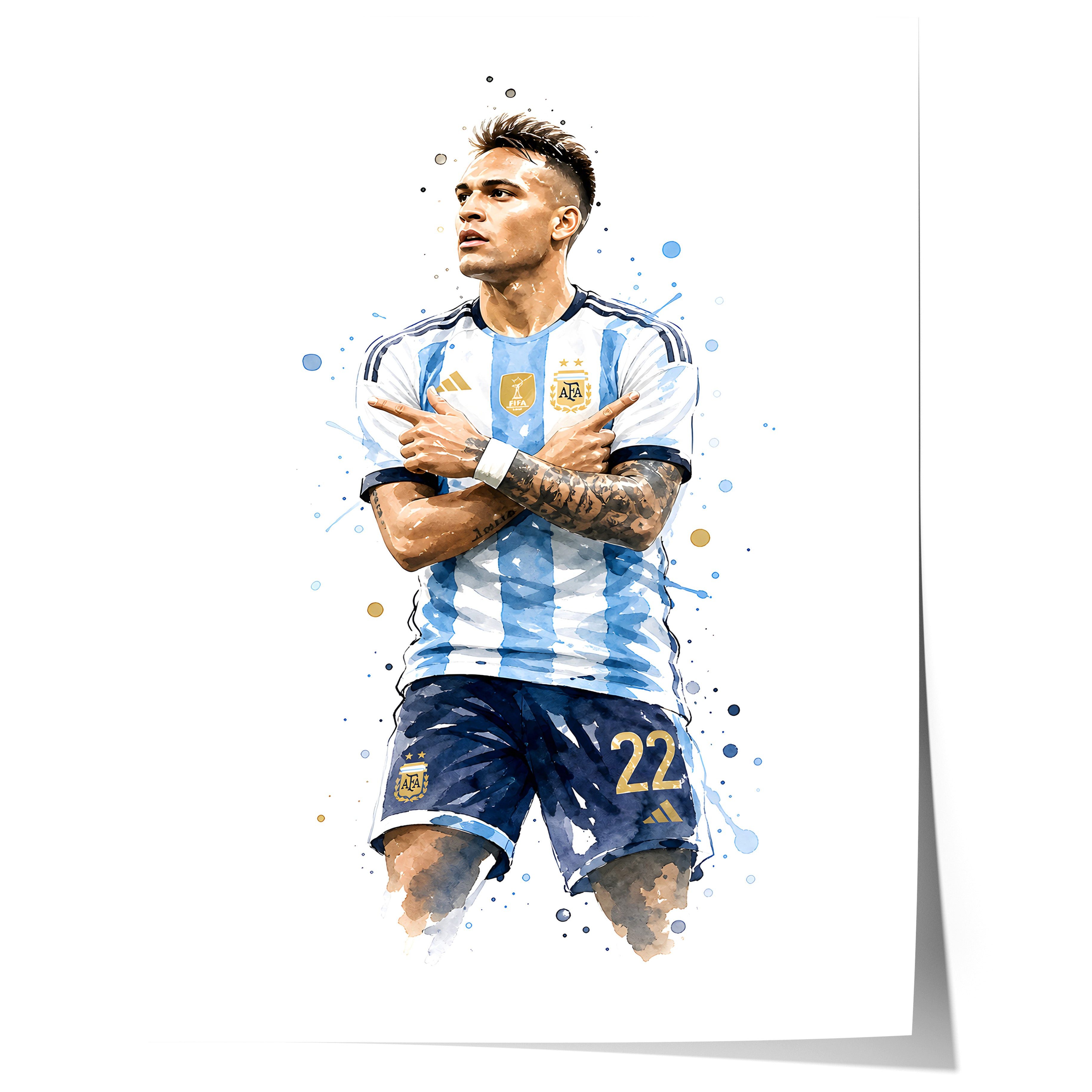 JUSTGOODMOOD Poster Argentinien Fußball Geschenkidee Aquarell Sport Wandbild Deko Print oh, (1 St)