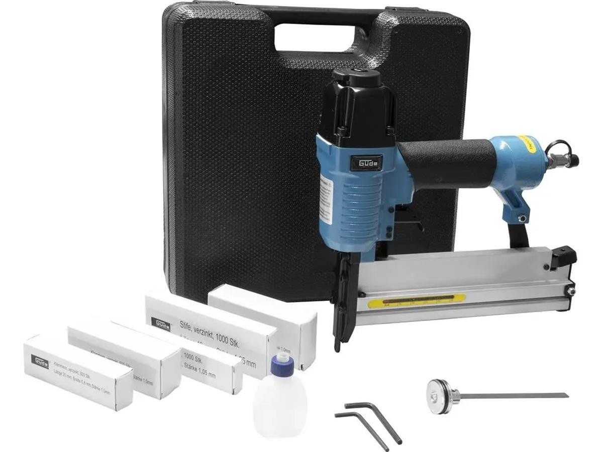 Güde Nagler Druckluft-Klammergerät, Set, 6 bar, Stiftstärke 1,05 mm, Klammerstärke 1 mm, inkl. Koffer