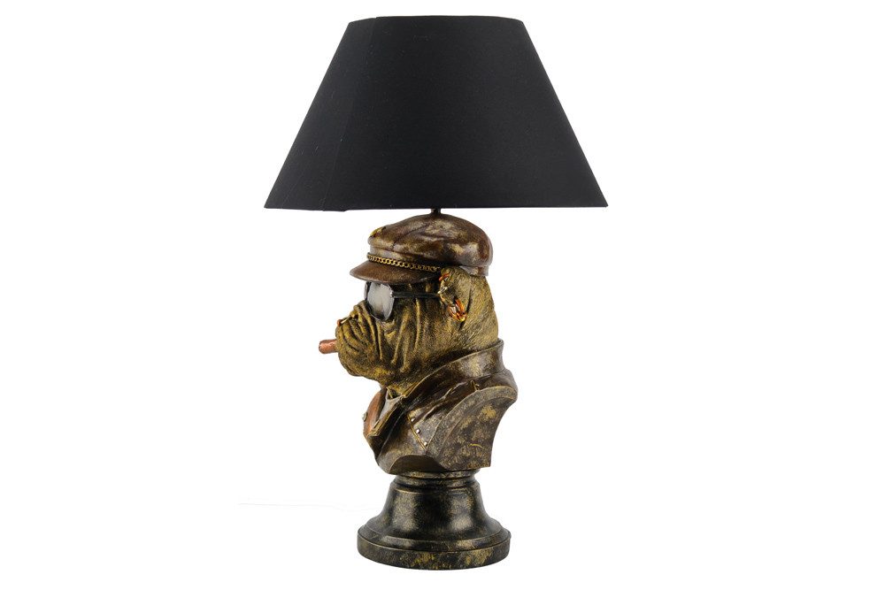 riess-ambiente Tischleuchte BULLDOG 55cm bronze/schwarz - Polyresin, Stoffschirm, Hunde-Skulptur, Ein-/Ausschalter, ohne Leuchtmittel, Extravagante Tierlampe - ideal auf Sideboard, Nachttisch oder Kommode