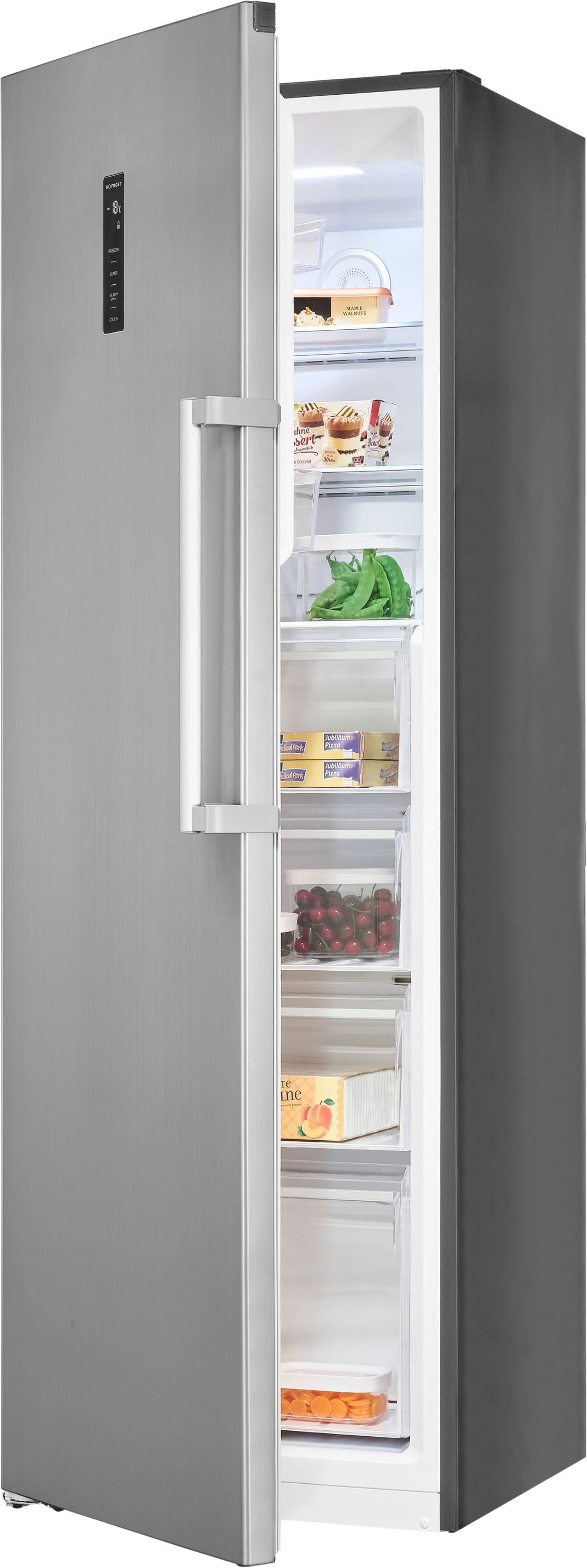 exquisit Gefrierschrank GS295-NF-H-040C inoxlook, 185 cm hoch, 60 cm breit, Viel Platz, starke Gefrierleistung & No Frost für eisfreies Gefrieren