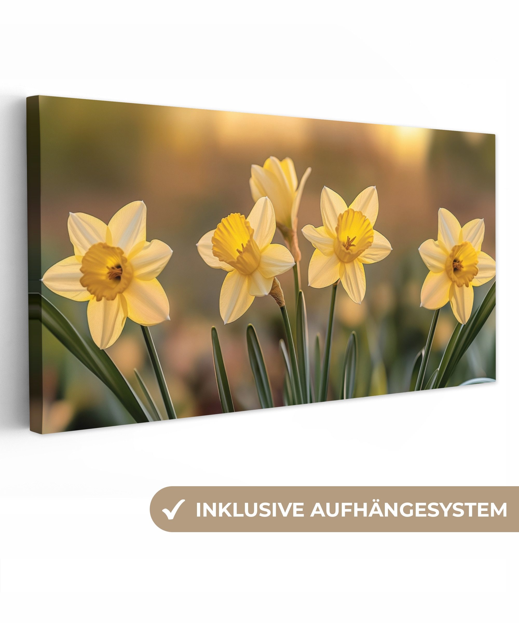 OneMillionCanvasses® Leinwandbild Panorama Blumen - Gelb - Unscharf, Fotodruck (1 St), Wandbild, Deko Schlafzimmer Wohnzimmer Flur 40x20 cm