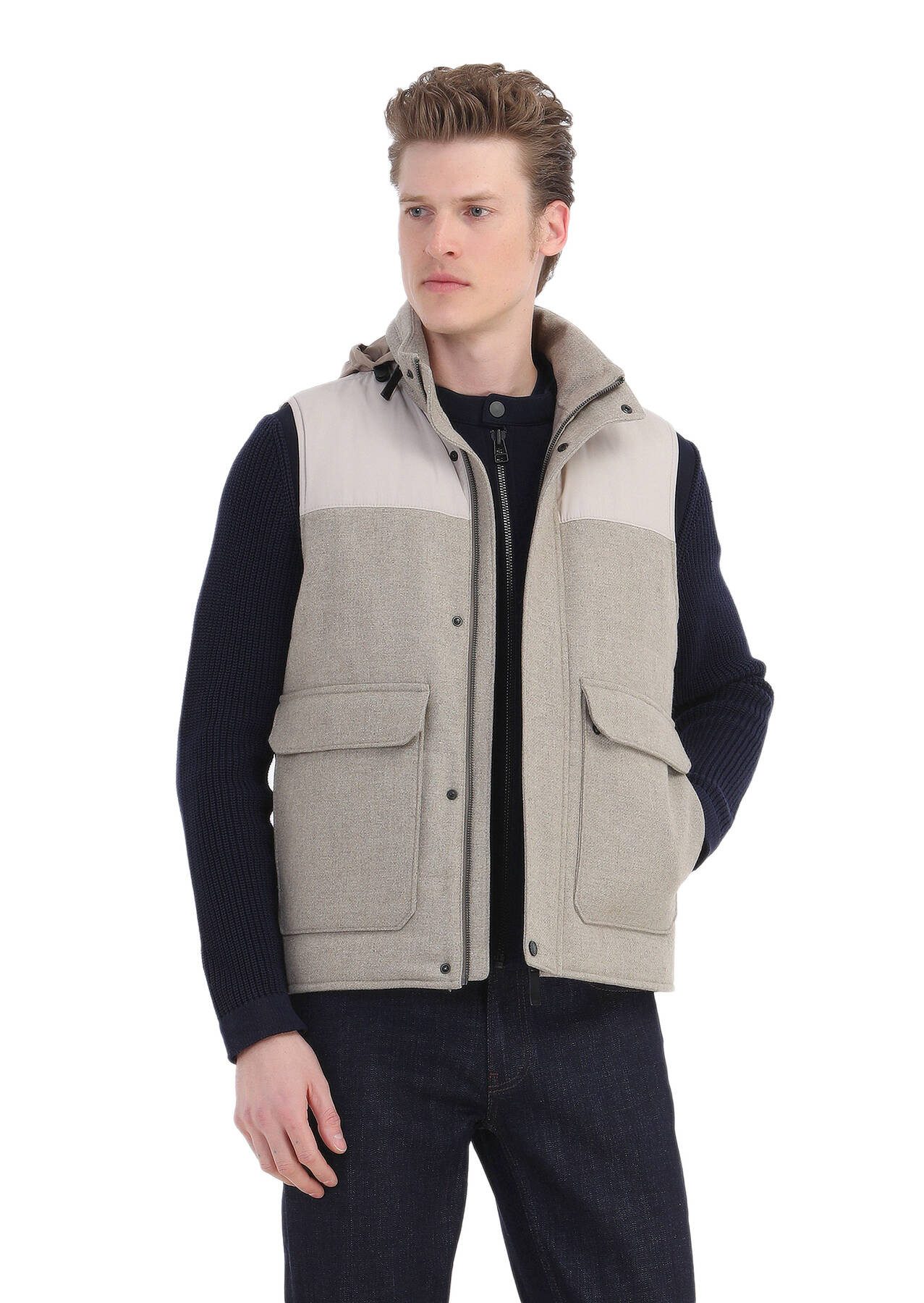 RAMSEY Winterjacke Einfarbiger Cardigan aus Baumwollmischung mit Rundhalsausschnitt