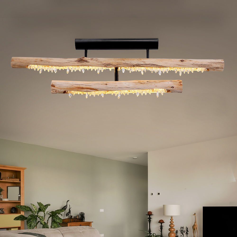 Wohnzimmerlampe Deckenleuchte, Deckenleuchte Holz verbaut, Holz LED fest Warmweiß, LED-Leuchtmittel Globo Rustikal