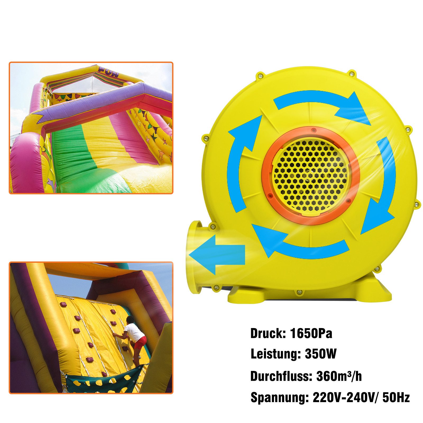 FIVMEN Luftpumpe Luftgebläse 750W Elektrische Hüpfburg Gebläsepumpe Ventilator, Gebläse für aufblasbare Spielzeuge, Windmaschine mit Griff, Netzkabel