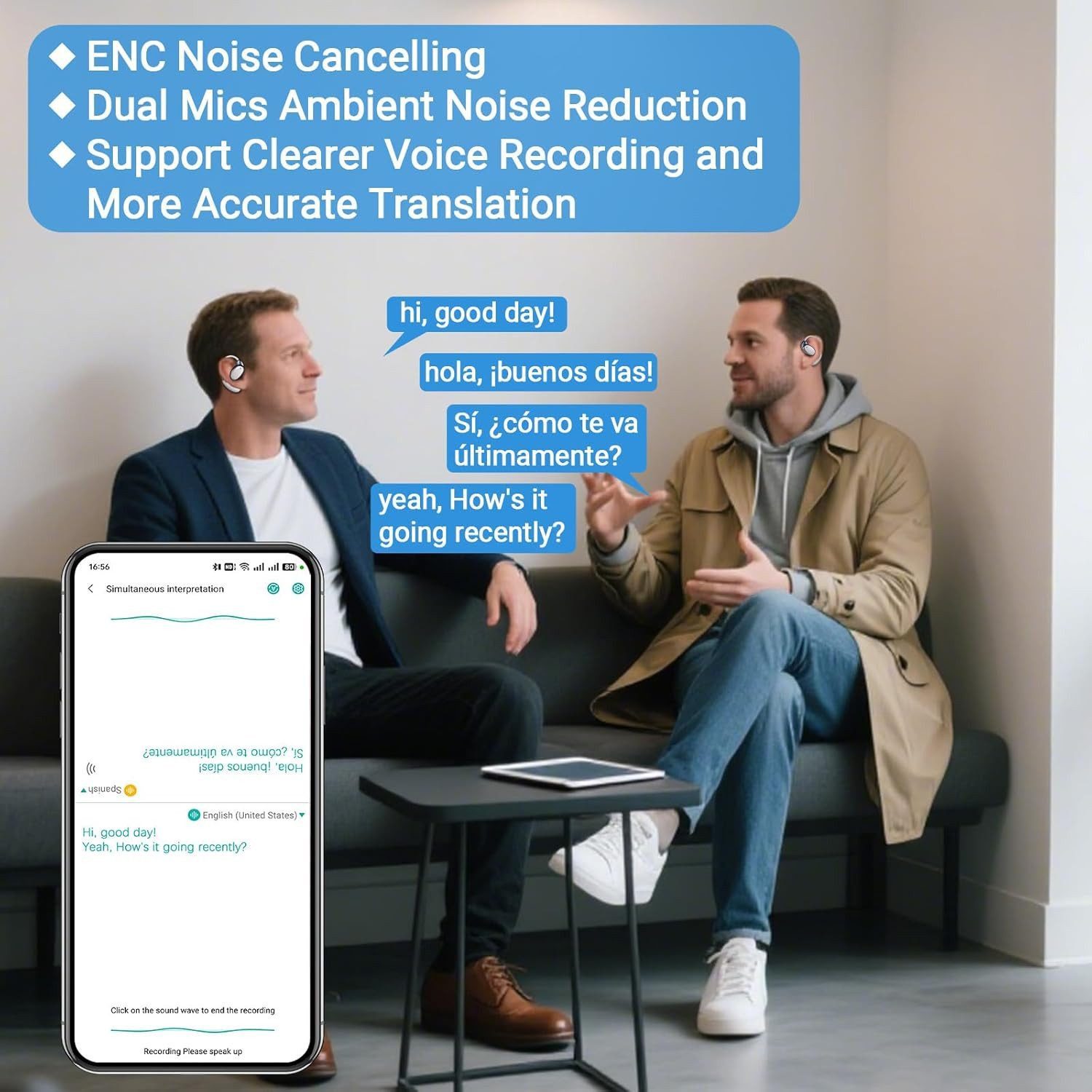 ibettertec Open-Ear-Kopfhörer, In Ear Ohrhörer, AI Übersetzer Bluetooth Kopfhörer Open-Ear-Kopfhörer (3-in-1 Übersetzungskopfhörer mit echtzeit übersetzung, Bluetooth Kopfhörer mit Ohrhaken und ENC Mic, Bluetooth 5.4 Sport-Kopfhörer Echtzeit Übersetzer Ohrhörer für Lernen)