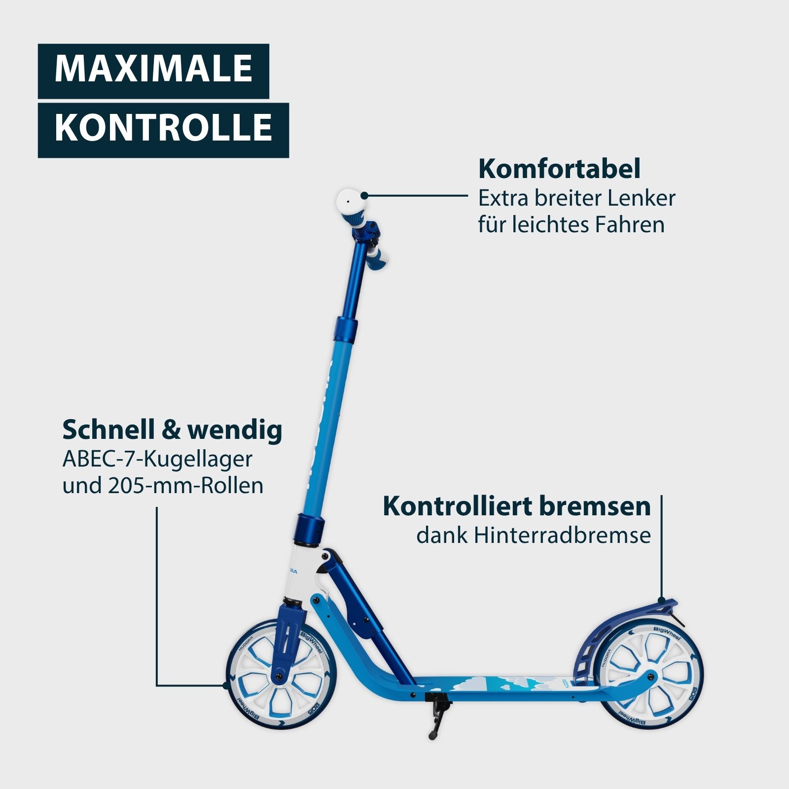 Hudora Scooter BigWheel® 205 Advanced Daydream Edition, einklappbarer, höhenverstellbarer Kick-Scooter – Bild 4 von 5