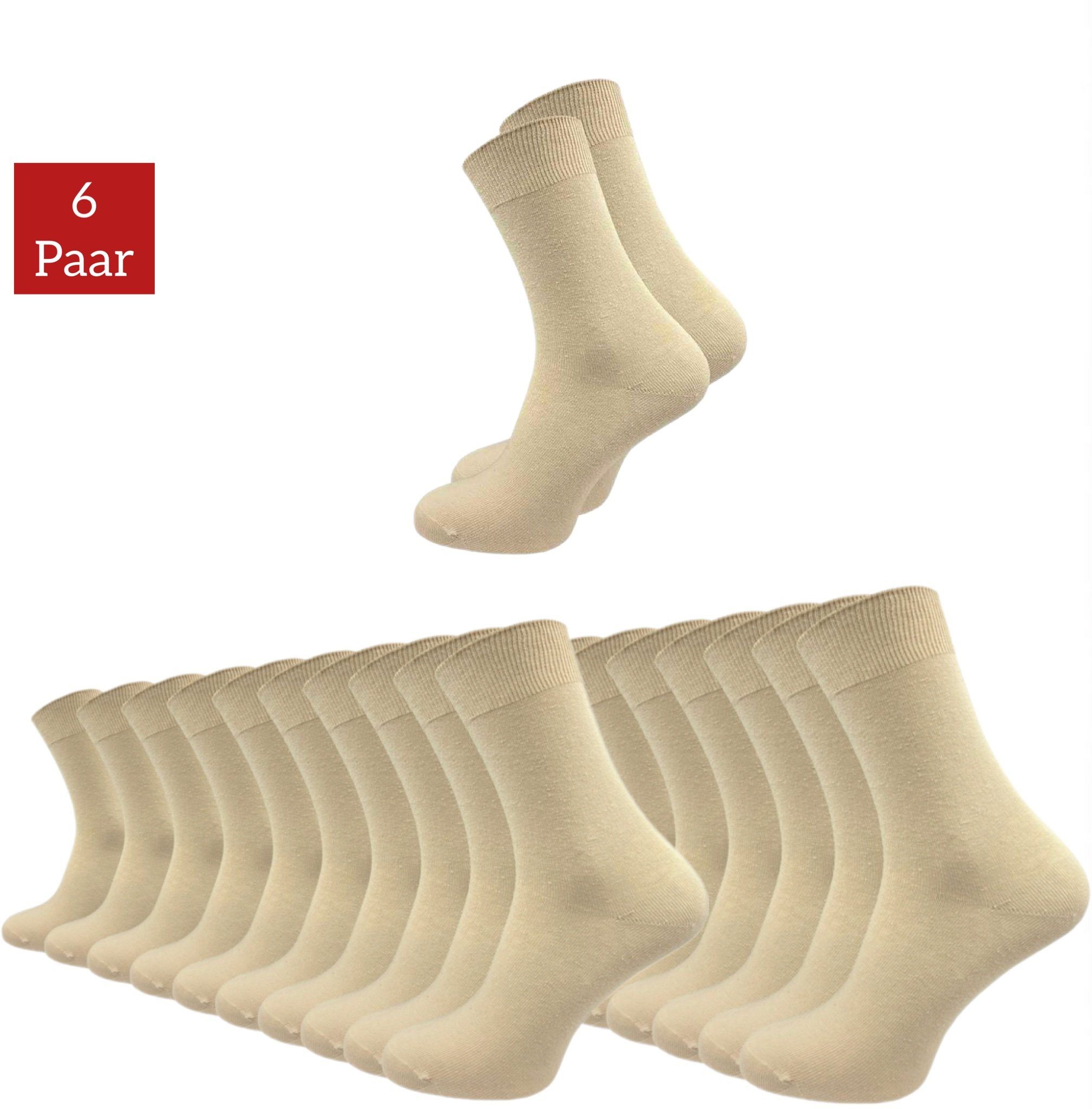 NERS Basicsocken für Damen und Herren aus 100% Baumwolle ohne Gummidruck (6-Paar, 12 Paar) für Business und Freizeit socken. Ohne drückende Naht Beige