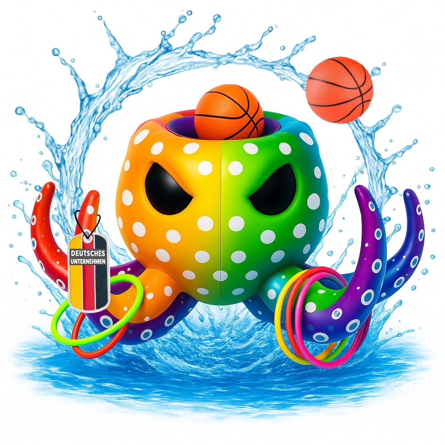 Coemo Wasserspieltisch KRAKI, (9-tlg., 9-tlg), 2in1 Wasserbasketball und Ringwurfspiel (FARBE) in Kraken-Form