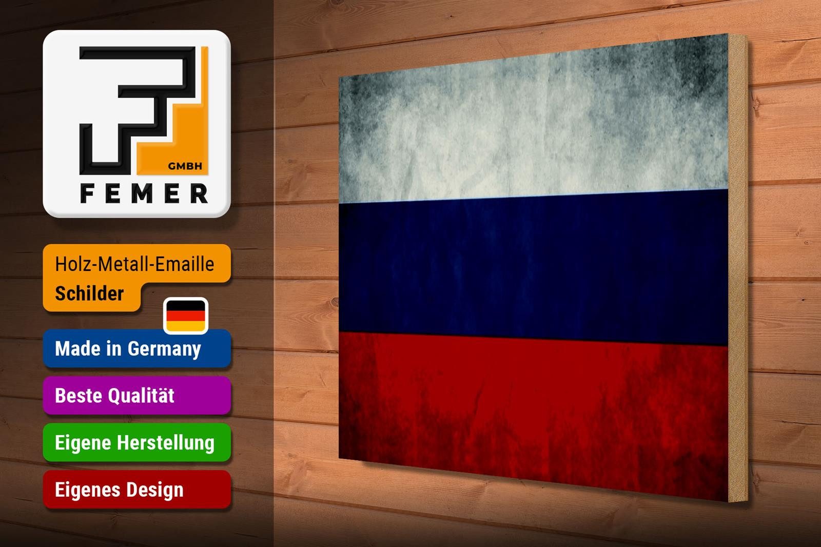 Femer GmbH Holzbild Flagge 40x30cm Russland Fahne Russia Flag, Flaggen (1 St), Glatte Holzfaserplatte (MDF), vorn beschichtet