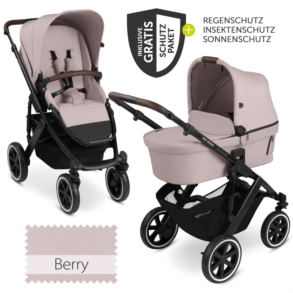 ABC Design Kombi-Kinderwagen Salsa 4 Air - Pure Edition - Berry, 2in1 Kinderwagen Buggy Set mit Babywanne, Sportsitz, Regenschutz | Kombikinderwagen