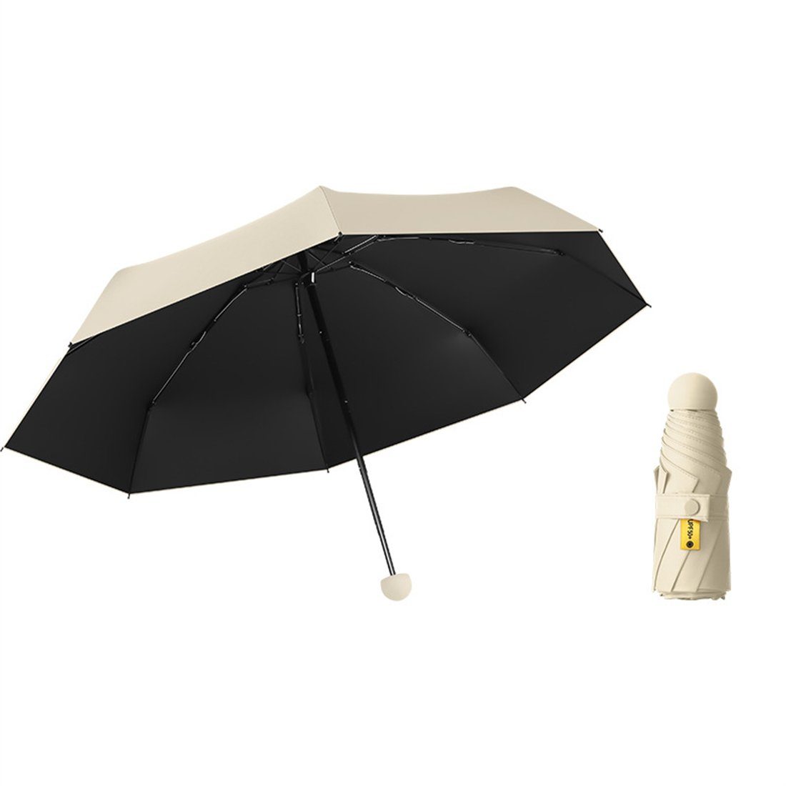 YOOdy~ Taschenregenschirm Taschenschirme damen Mini Regenschirm small manual leicht Sonnenschutz, UV-Schutz für schützt vor Sonne und Regen winzig klein für unterwegs Sycamore Apricot