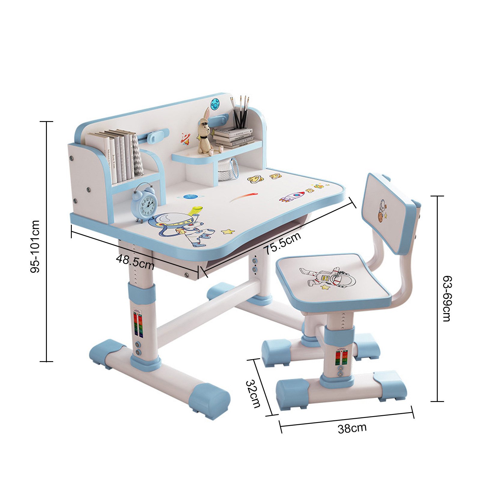Rutaqian Kinderschreibtisch Kinderschreibtisch mit Stuhl höhenverstellbar, ergonomisches Lernset, Mit Schublade, Bücherfach und verstellbarer Rückenlehne