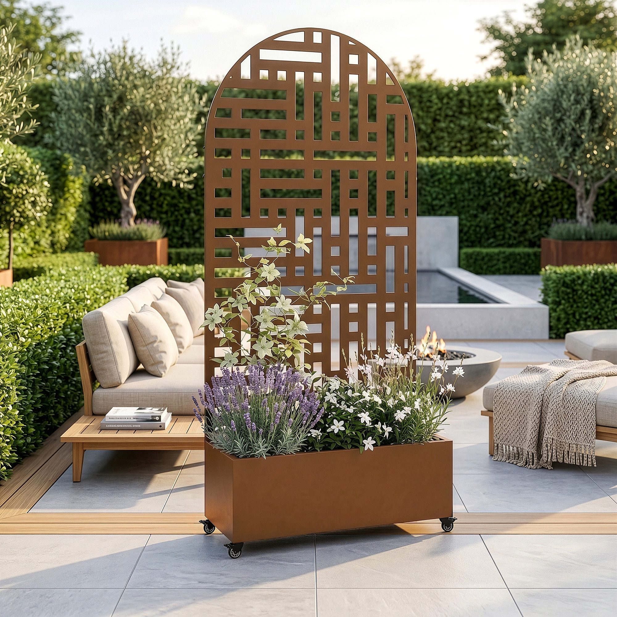 casa.pro Blumenkasten, mit Trennwand »Bernalda« rollbar Stahl 190x82x38 cm Braun
