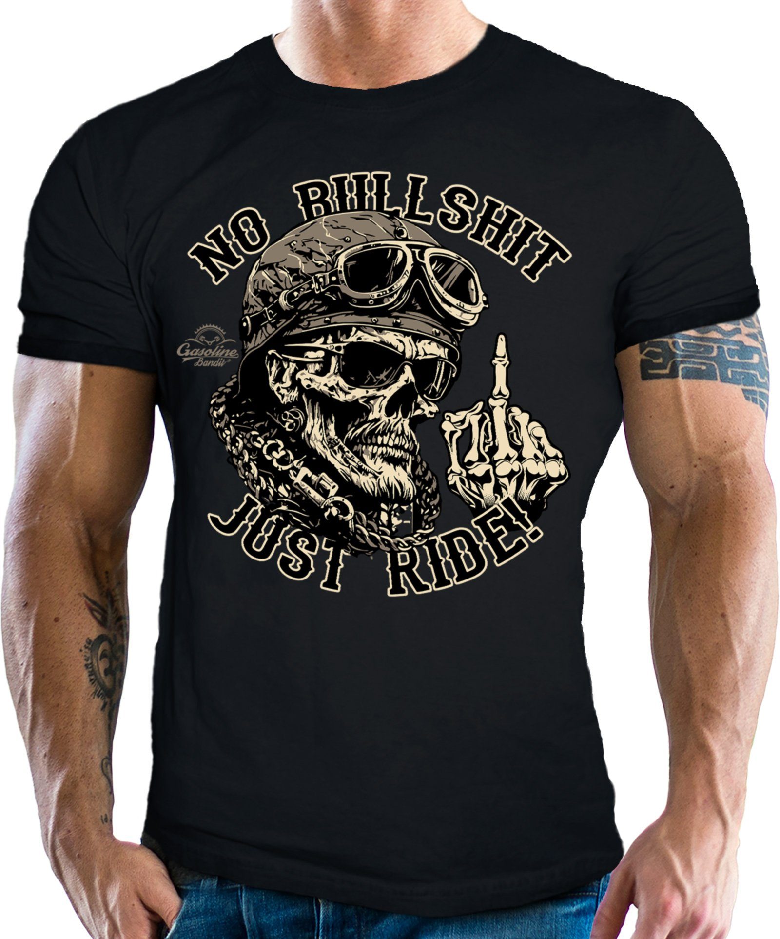 GASOLINE BANDIT® T-Shirt für Biker Just Ride Fans: Racer Motorrad