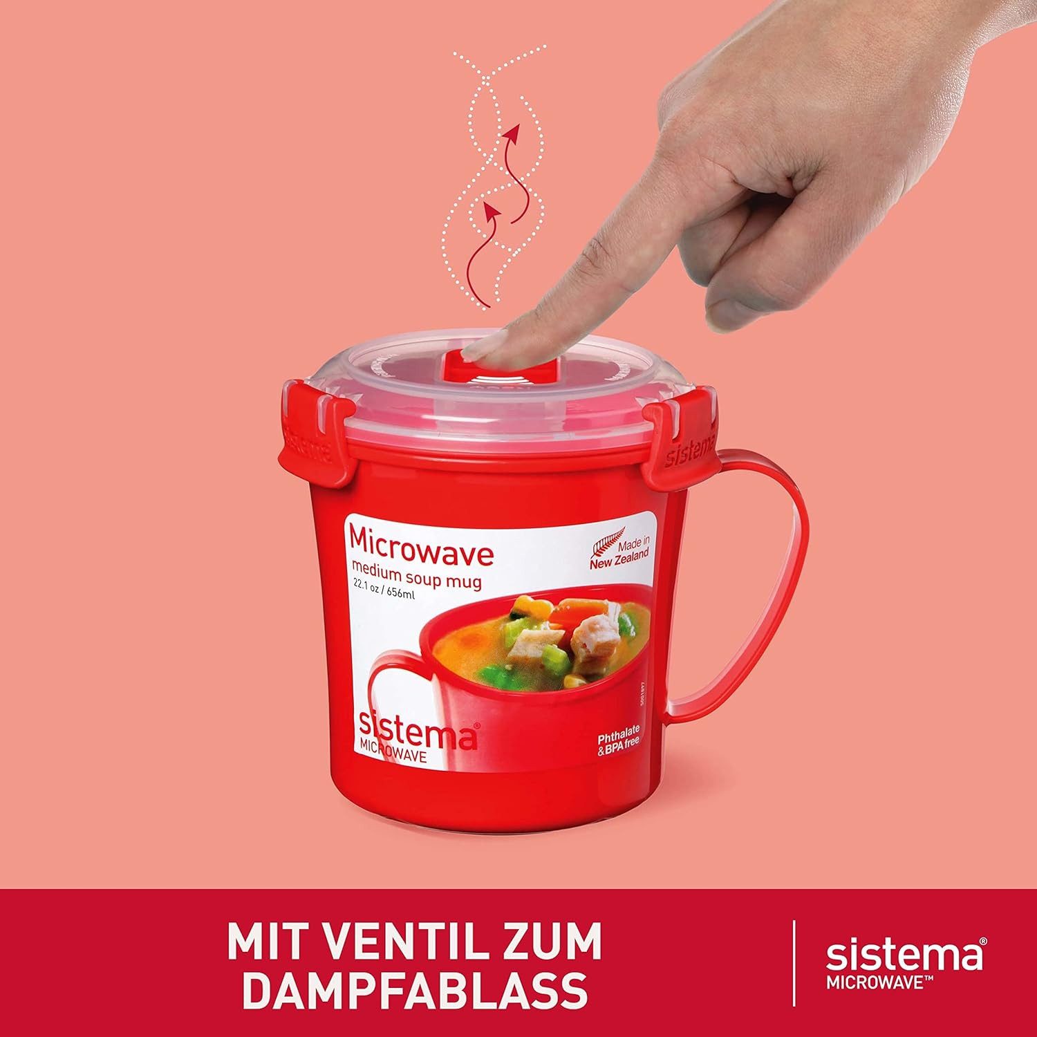 sistema Aufbewahrungsbox Sistema Microwave Suppentasse, 656 ml, BPA-frei, rot, 3 Stück