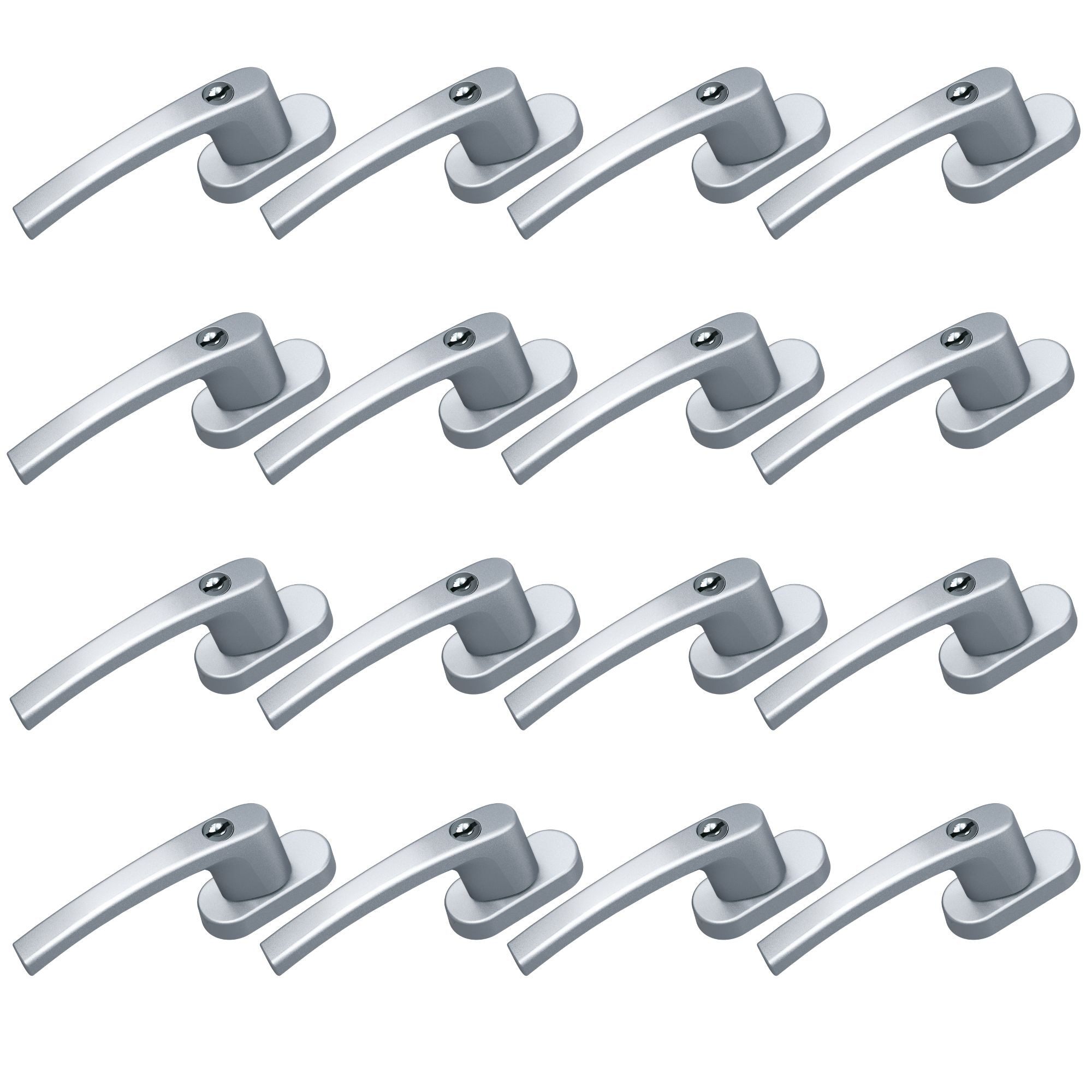 BASI Fenstergriff mit Druckknopfsicherung, 16x Fenstergriff - Silber, (Spar-Set, 16-tlg), Aluminium, abschließbar, GL, inkl. 2 Schlüssel/Griff, 16er Set, Silber