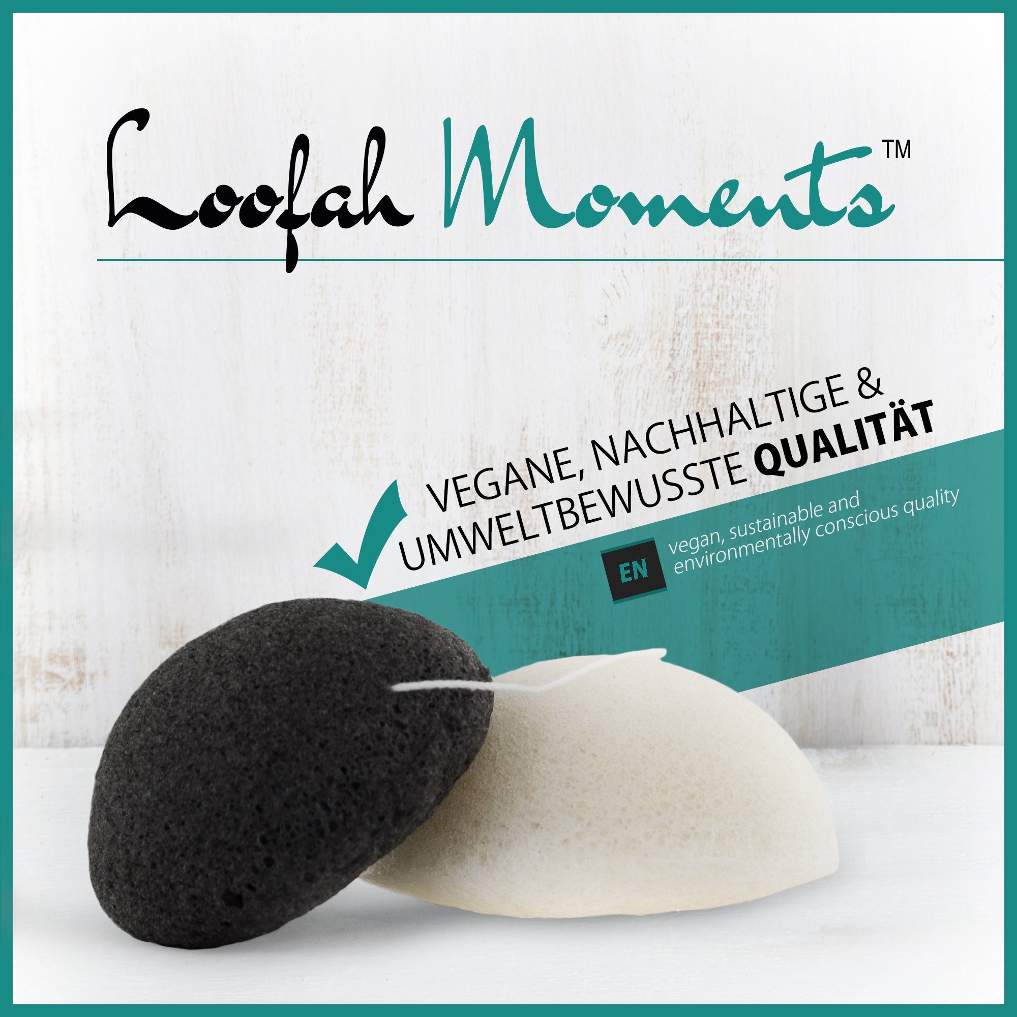 Schwamm, Plastikfrei, tlg. Gesichtsreinigungsschwamm schwarz/weiß Konjac Vegan Loofah Moments™ Loofah 2 Moments &