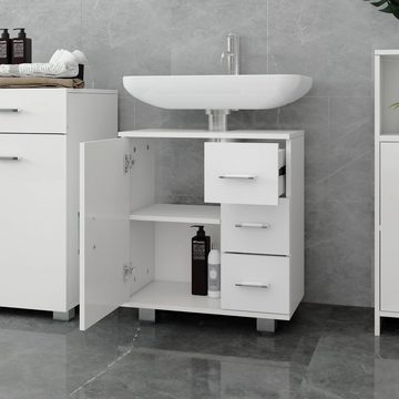 LuxeBath Badezimmer-Set Waschbeckenunterschrank Waschtischunterschrank Badezimmerschrank, Weiß 60x60,8x33cm mit Tür 3 Schubladen viel Stauraum aus MDF-Holz