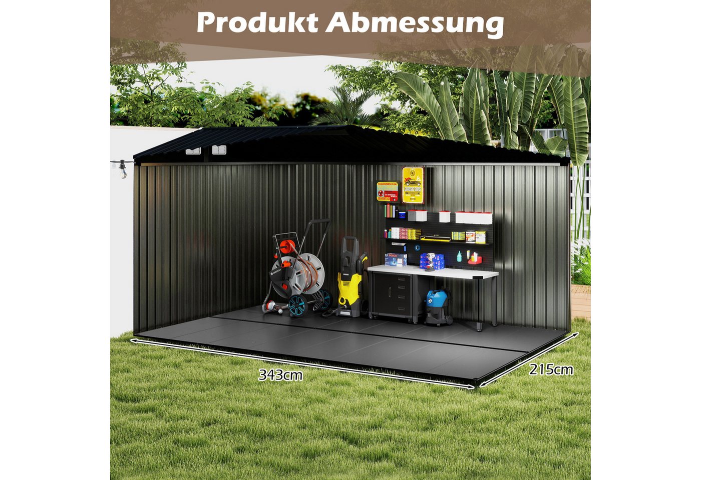 Thumbnail - COSTWAY Gartenhaus-Fußboden, BxT:215x343 cm, Bodenplatte für Geräteschuppen, rutschfest, 343 cm x 215 cm