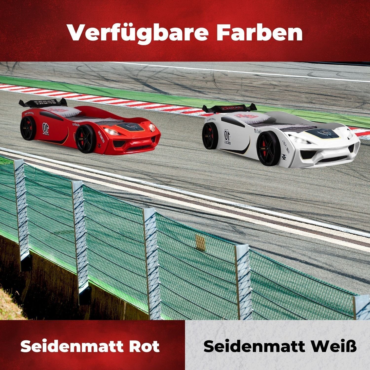 Coemo Spoiler), Renn-Design 90x200 DREAM mit RACER Rot Autobett (Kinderbett Lattenrost Rot mit |