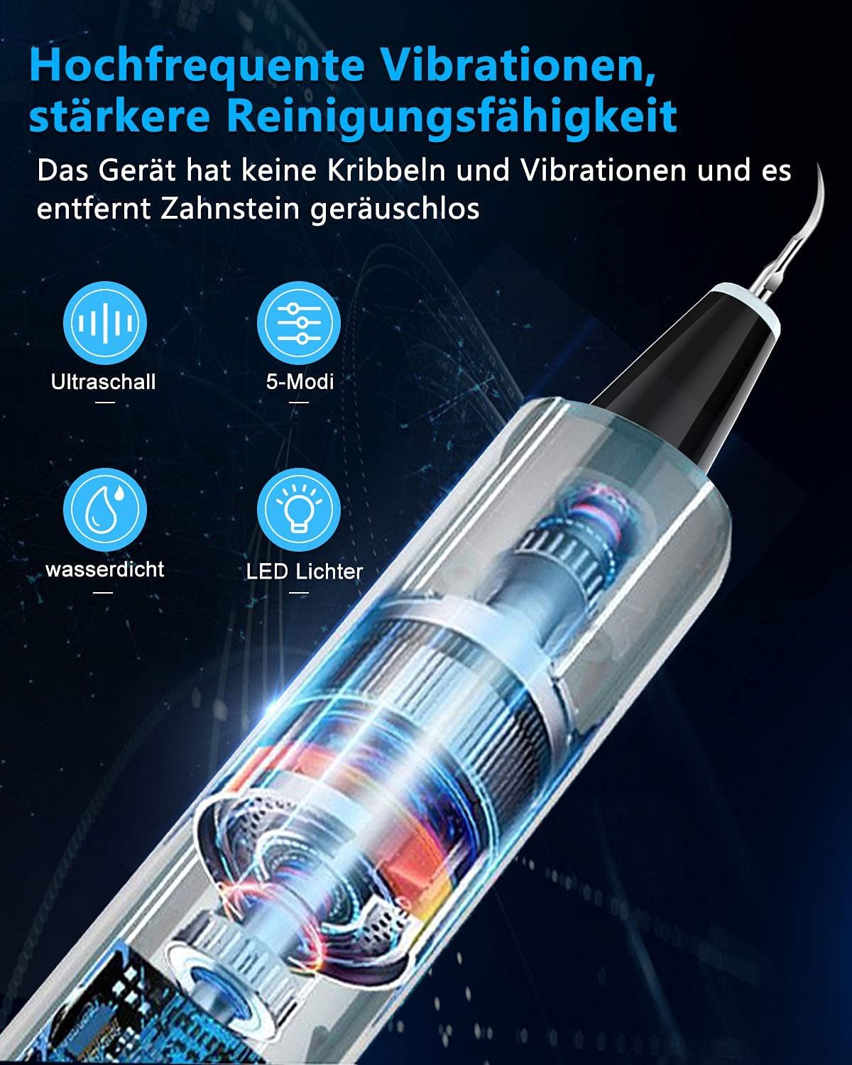 TUWENA Zahnpflege-Set Zusatzbeleuchtung Munddusche Fleckenentfernung Pflege von Zahn Zu, Es gibt 5 einstellbare Modi und 3 austauschbare Reinigungsköpfe