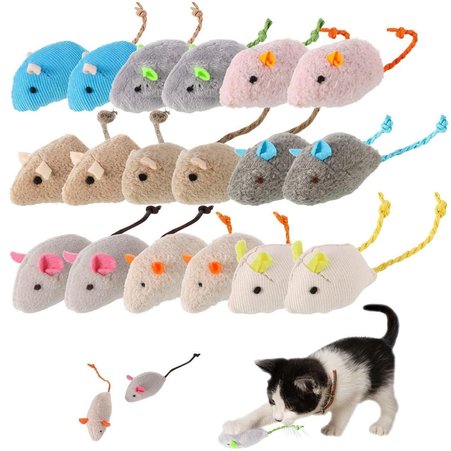 LuxusKollektion Tier-Beschäftigungsspielzeug Katzenspielzeug Maus Set 18Stk Plüsch Katzenminze, Textil