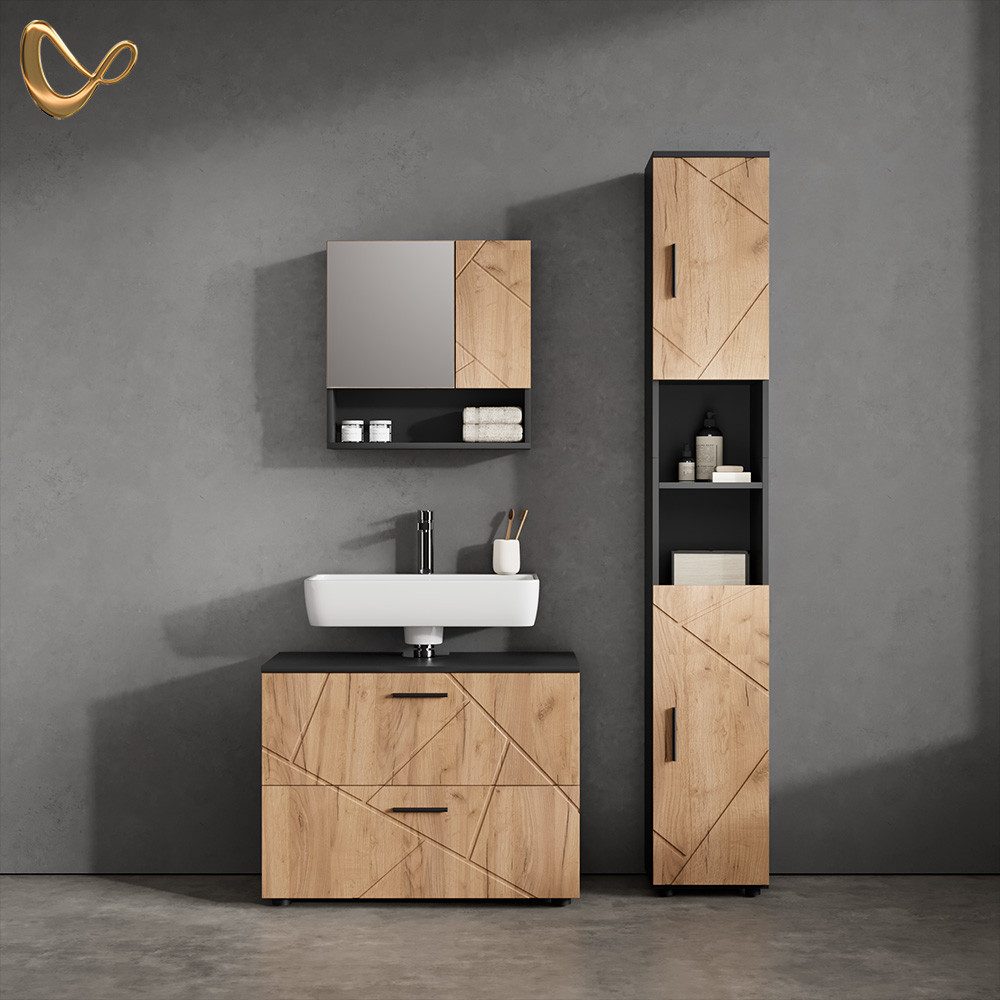 Livinity® Badezimmerspiegelschrank Ronco, Goldkraft Eiche/Anthrazit/Anthrazit, 54 x 55 cm (1-St)