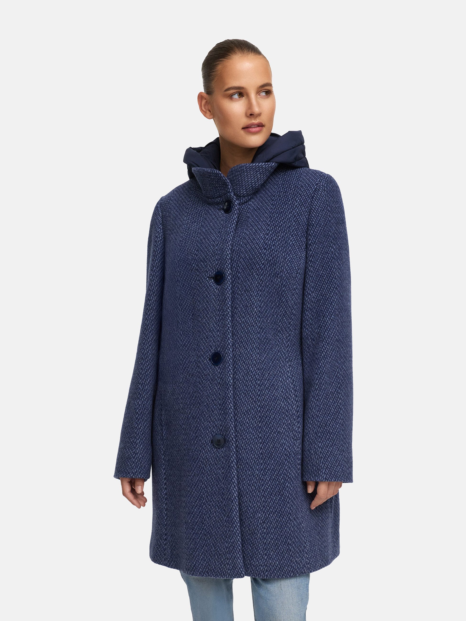 Manisa Wolljacke mit Stehkragen und Kapuze, in Tweed-Optik günstig online kaufen