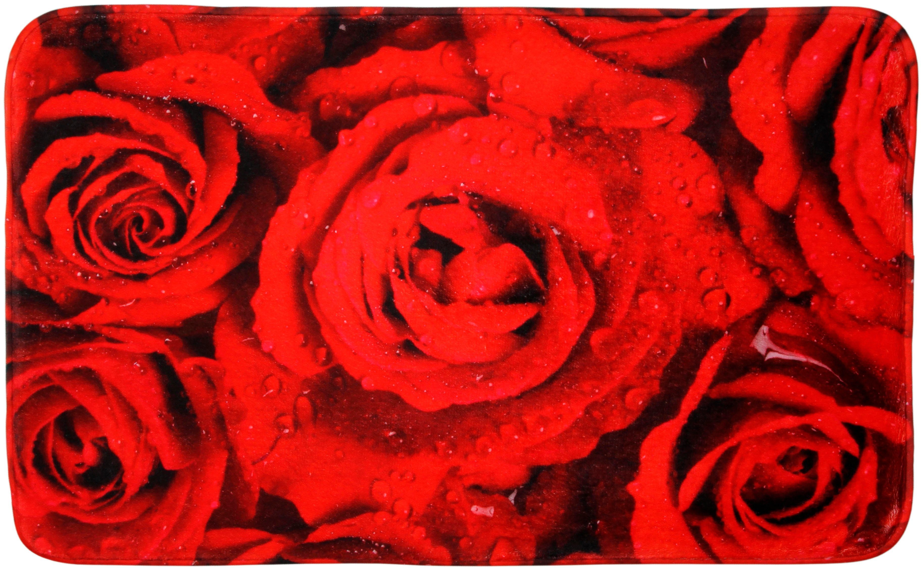 Badematte Rosen Sanilo, Höhe 15 mm, schnell trocknend, Polyester, rechteckig, Memory Schaum