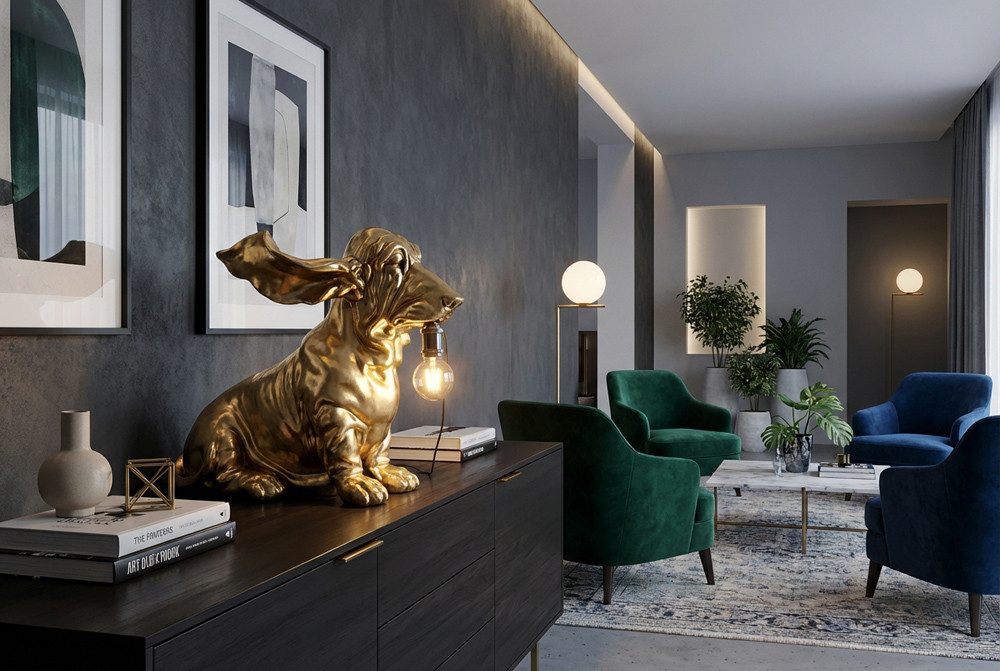 riess-ambiente Tischleuchte DACKEL 70cm gold – Hunde-Skulptur, handgefertigt, Statement Piece, keine besonderen Funktionen, ohne Leuchtmittel, ikonische Deko-Ob – Bild 3 von 5