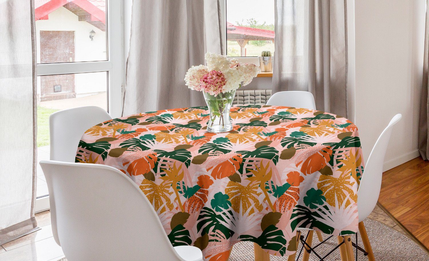 Abakuhaus Tischdecke Kreis Tischdecke Abdeckung für Esszimmer Küche Dekoration, hawaiisch Bunter tropischer Wald