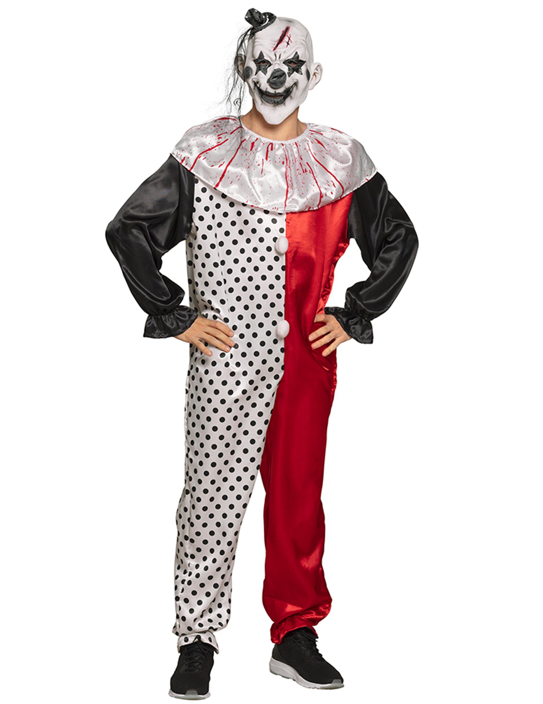 Kostüm Psycho-Clownkostüm für Herren Halloweenkostüm rot-weiss-schwarz