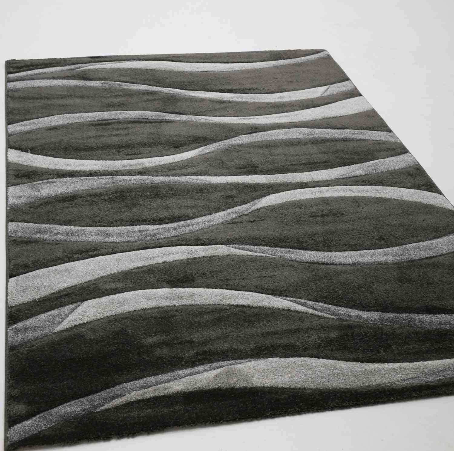 Teppich Teppich Modern Wellenmuster Konturenschnitt in Grau, Vimoda,  Rechteckig