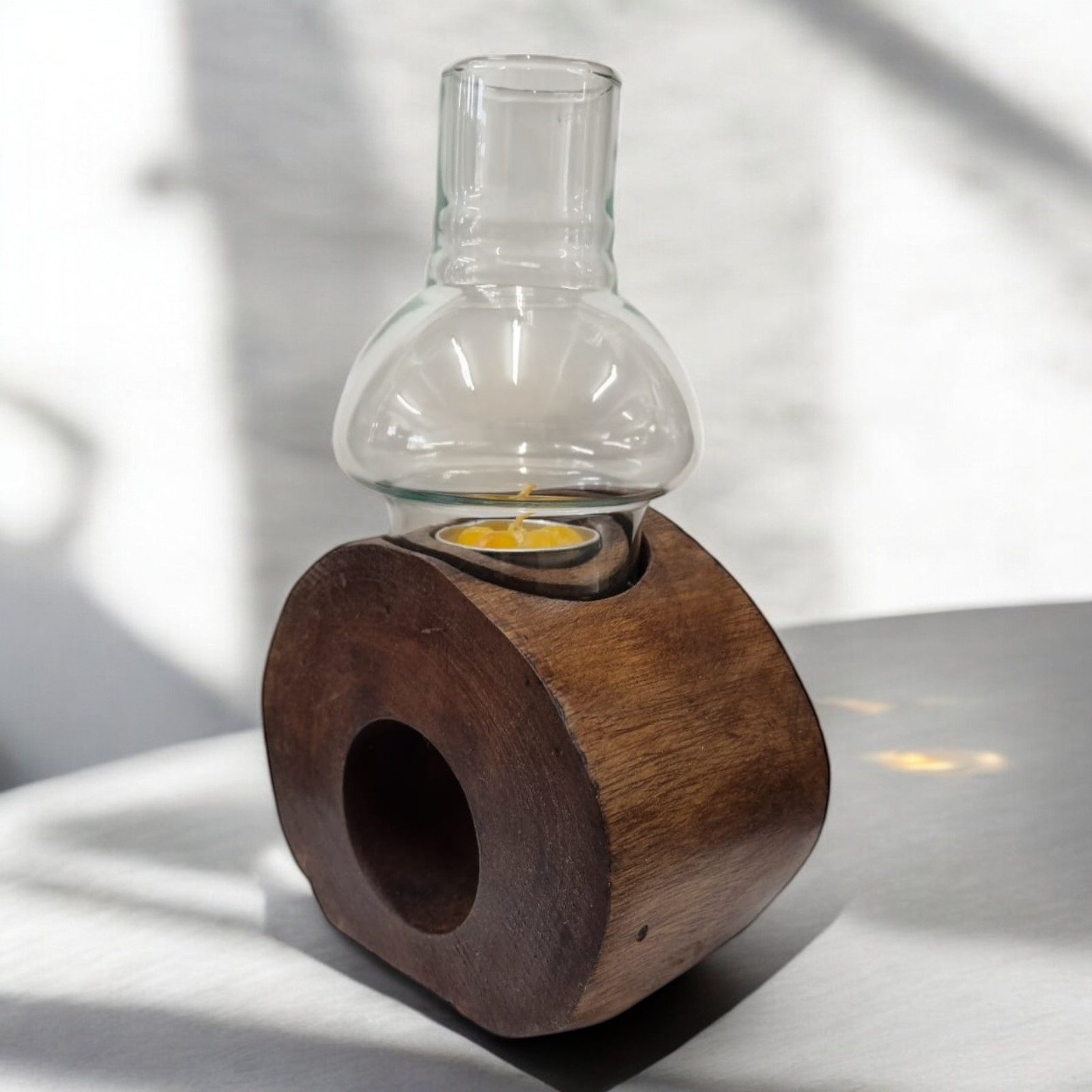 Kinaree Teelichthalter Windlicht Holz, inkl. Glasaufsatz, günstig online kaufen