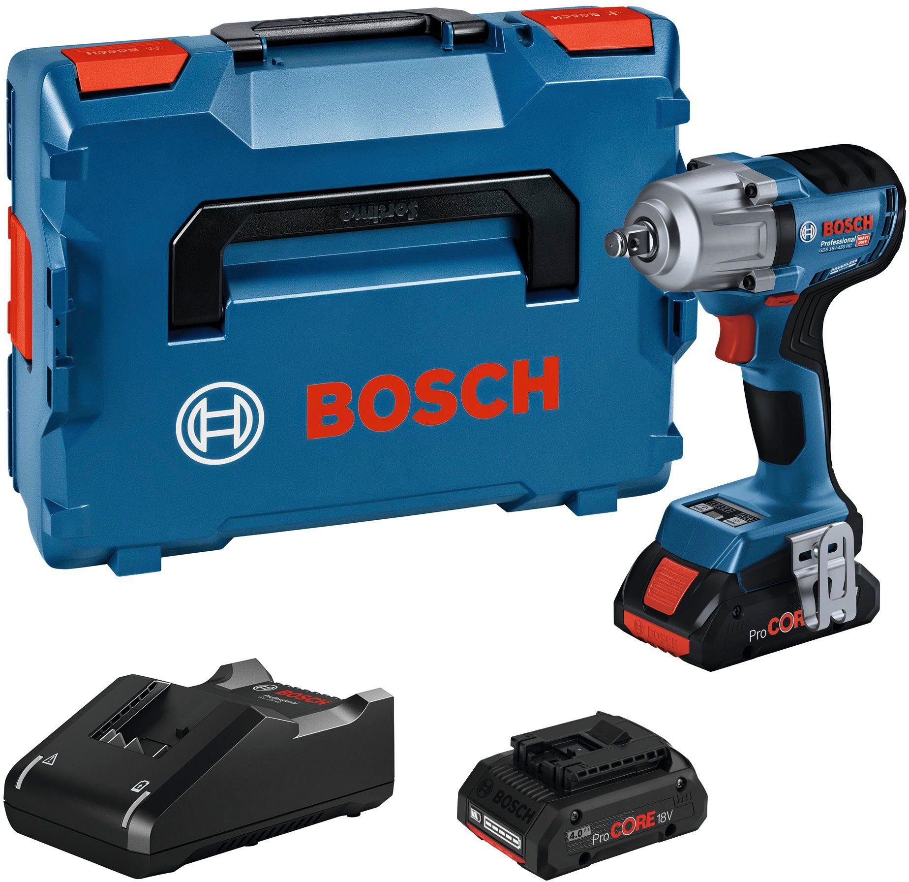 Professional 18V-450 GDS Ladegerät und Bosch 450 (Komplett-Set), Nm, Akku-Drehschlagschrauber Akkus HC Inkl. (2x,