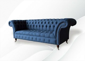 JVmoebel Chesterfield-Sofa Blauer Chesterfield 3Sitzer Blau Wohnzimmer Modern Design Sofa, Made in Europe