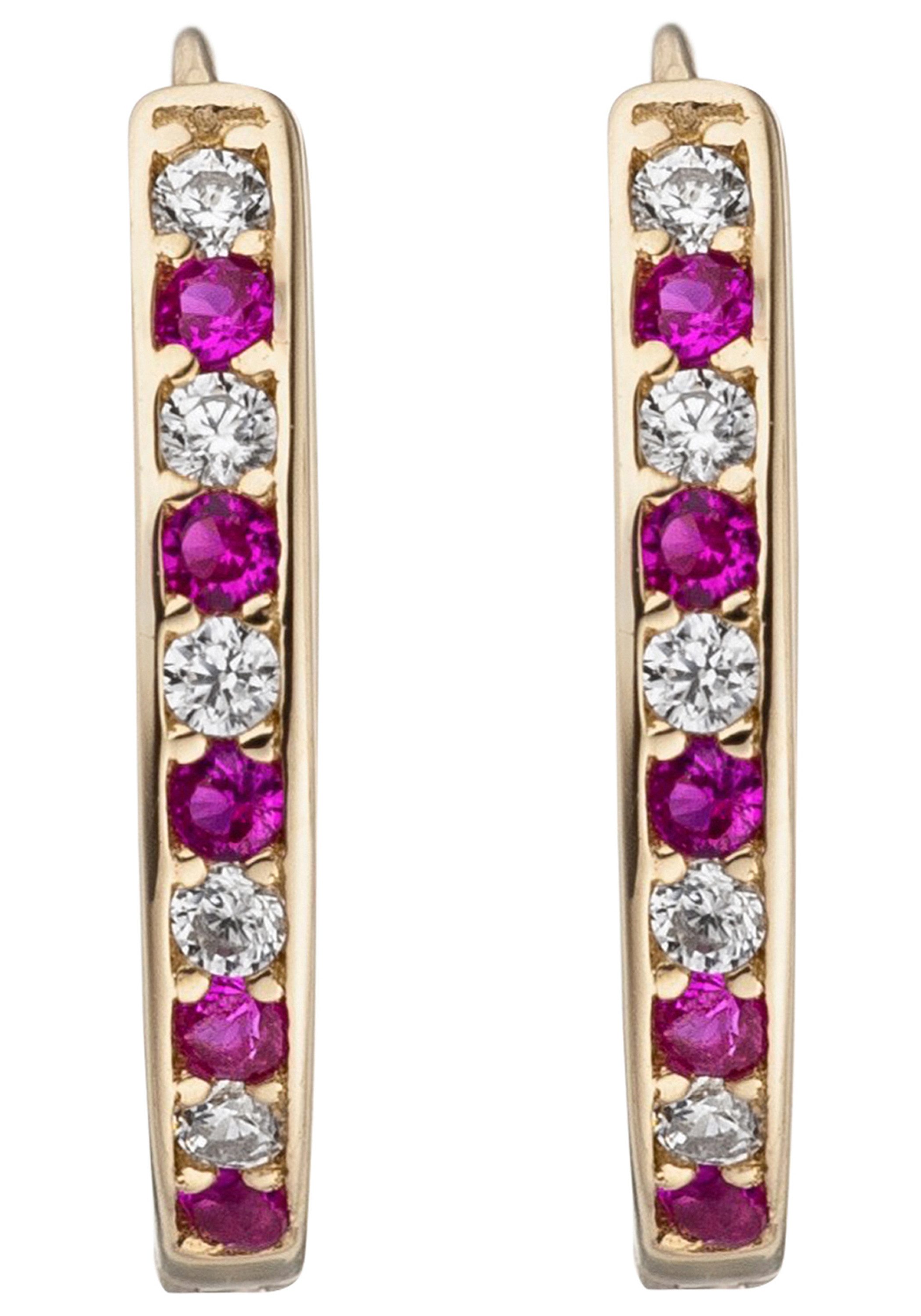 JOBO Paar Creolen Ohrringe mit 20 Zirkonia rot weiß, 333 Gold günstig online kaufen