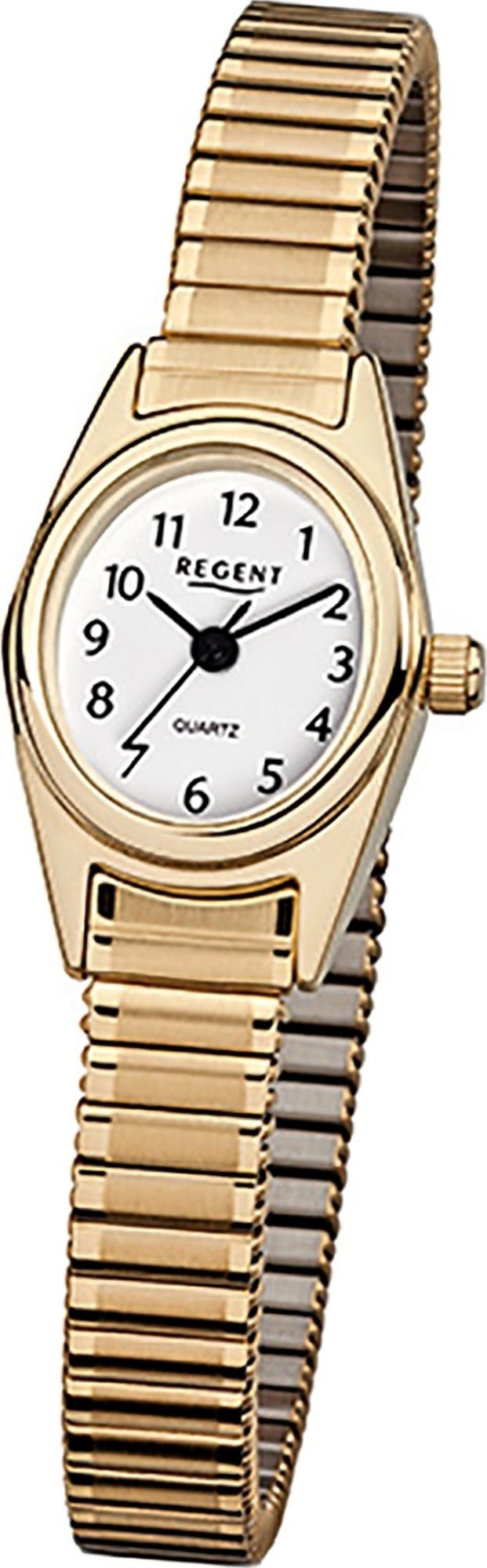 Regent Quarzuhr Regent Stahl Damen Uhr F-263 Quarzuhr, Damenuhr Edelstahl, ionenplattiert ovales Gehäuse, klein (ca. 19x21mm)