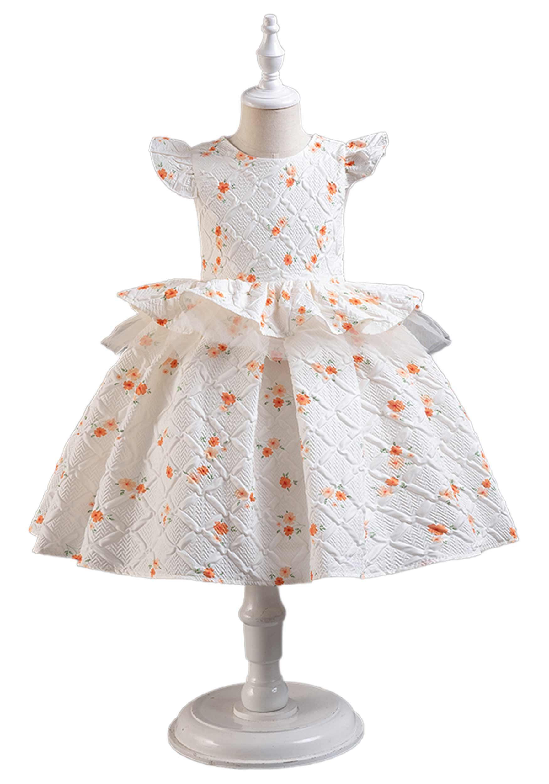 Daisred Tüllkleid Kinderkleider Blumenkleider Prinzessinnenkleider Ballkleid Orange