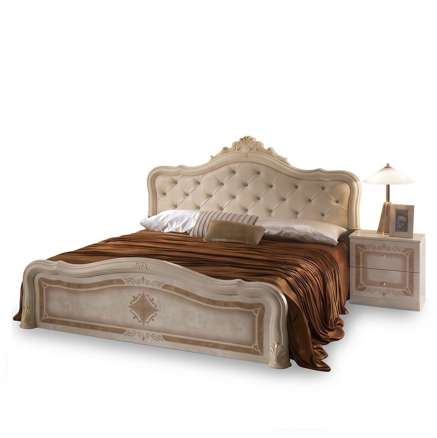 Interdesign24 Bett Livia (im klassischen Barock-Stil, in versch. Größen, inkl. Lattenrost), in Beige
