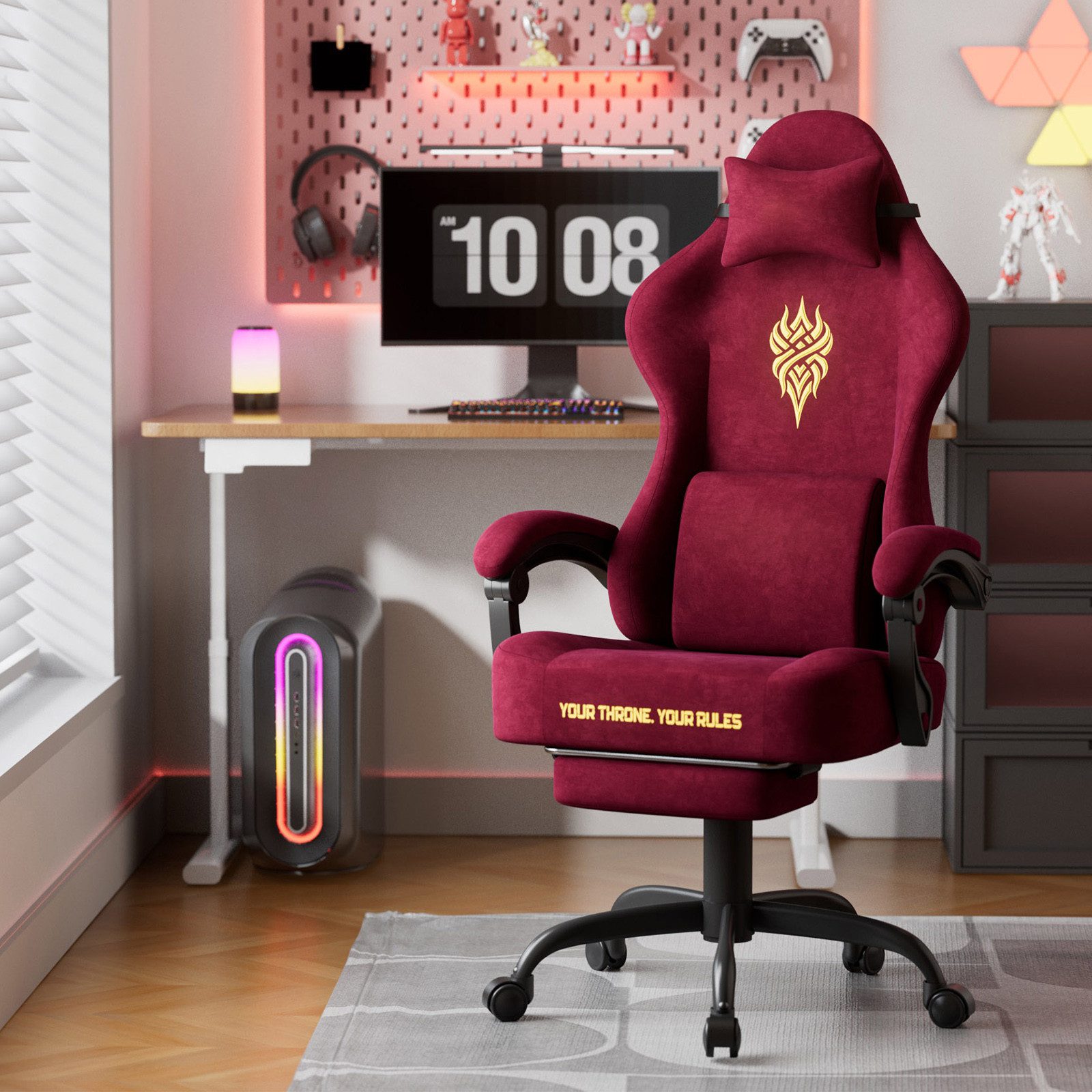 Ferghana Gaming-Stuhl Massage Gaming Sessel mit Fußstütze 90-135° Rückenleh günstig online kaufen