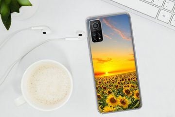 MuchoWow Handyhülle Blumen - Sonnenblume - Sonnenuntergang - Nacht - Orange, Phone Case, Handyhülle Xiaomi Mi 10T, Silikon, Schutzhülle