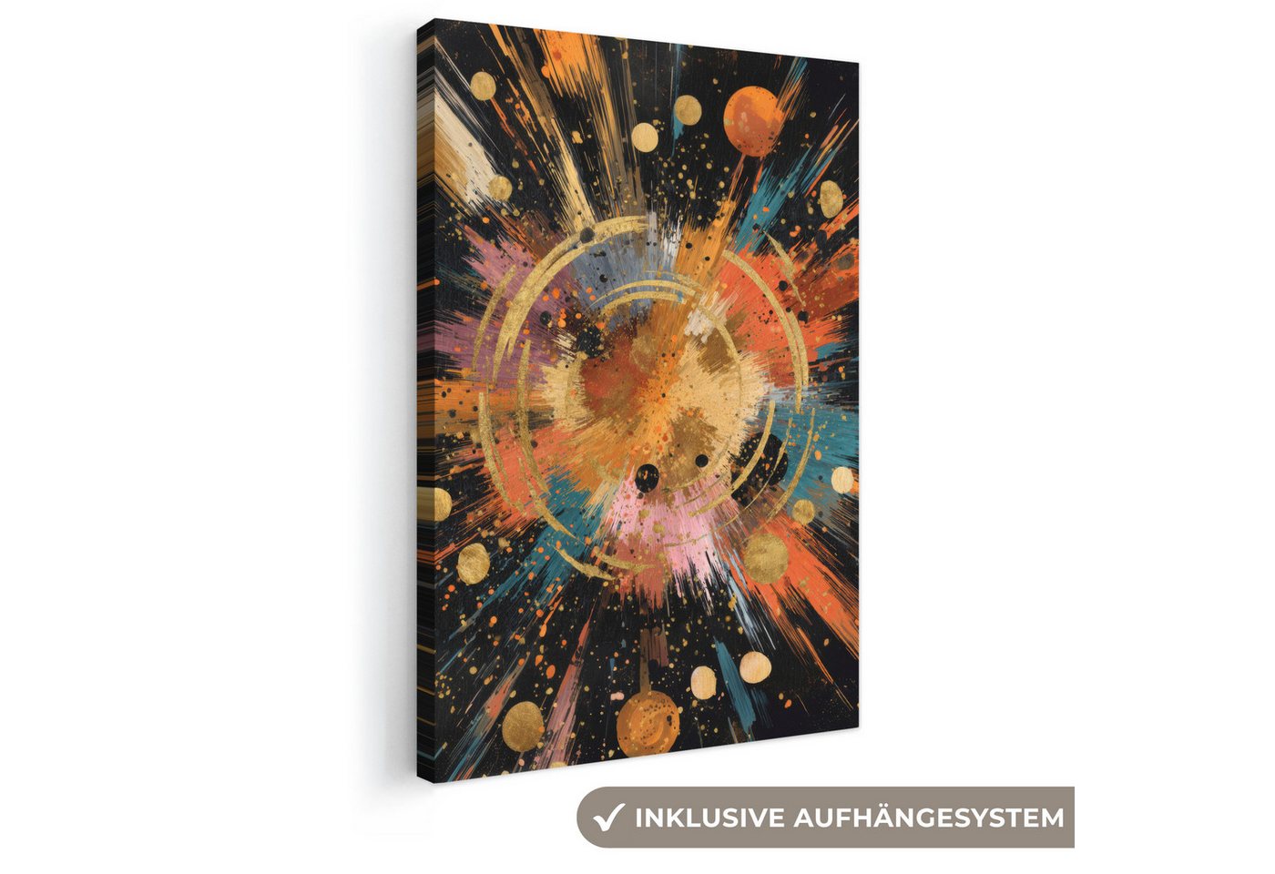 OneMillionCanvasses® Leinwandbild Explosion - Farbtextur - Gold - Abstrakt, Fotodruck (1 St), Leinwand Canvas Wandbild, Wanddekoration 20x30 cm