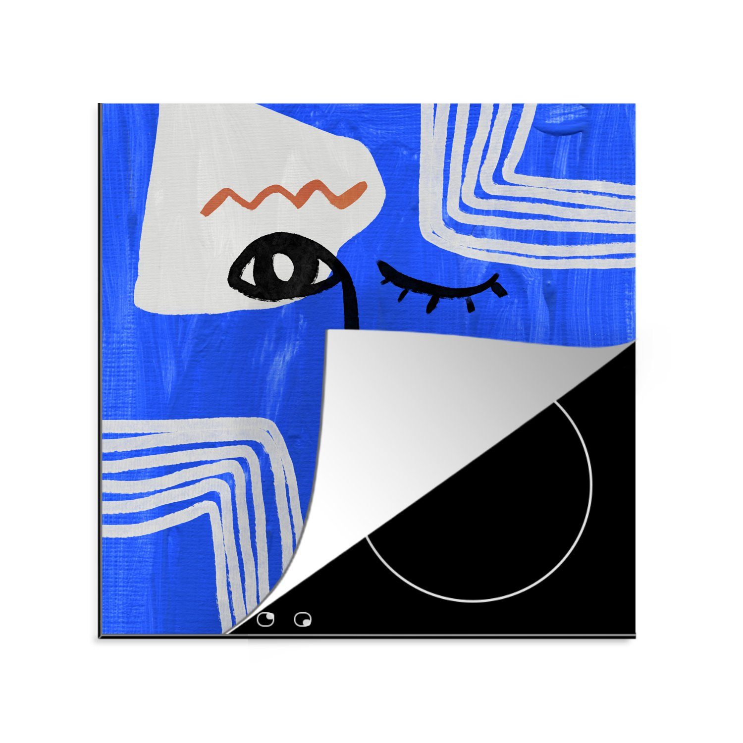 MuchoWow Herdblende-/Abdeckplatte Porträt - Blau Arbeitsplatte für tlg), - 78x78 Vinyl, cm, küche Ceranfeldabdeckung, (1 Abstrakt