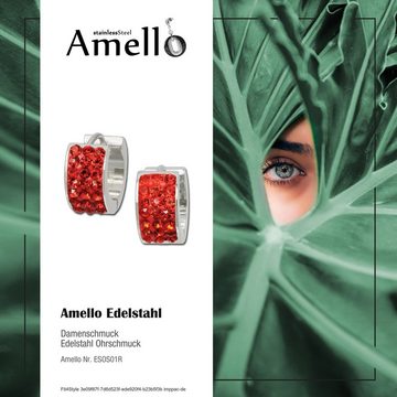 Amello Paar Creolen Amello Ohrringe Edelstahl Creolen rot (Creolen), Damen Creolen aus Edelstahl (Stainless Steel), silberfarben, rot